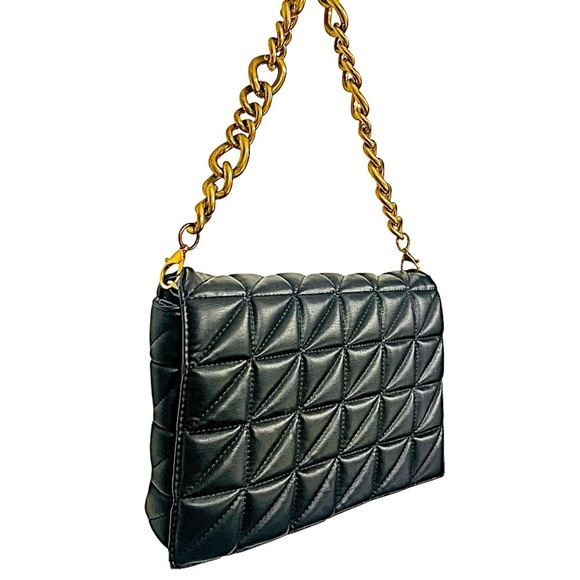 ZARA Black Quilt Gold Chain Handle Bag - Picture 6 of 7
